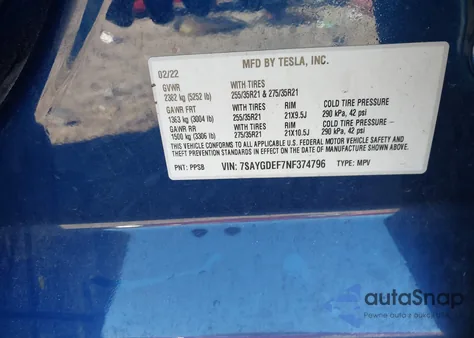 2022 Tesla Model Y Performance Dual Motor All-Wheel Drive from USA, damaged, VIN 7SAYGDEF7NF374796